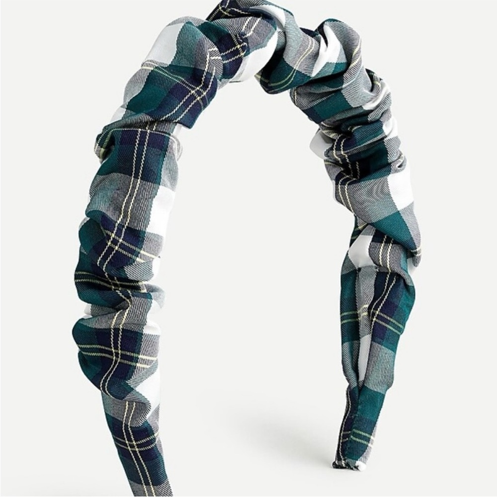 J. Crew Plaid Scrunchie Headband Plaid Headband - Green Blue and White